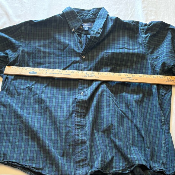 Club Room Performance Men's Regular Fit Navy and Green Checkered Shirt Size 18 - Picture 5 of 6